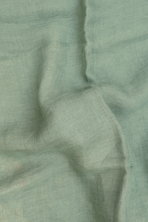 Linen Saree In Sage Green With Zari Border