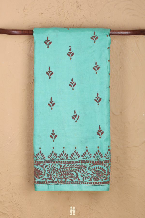 Tussar Silk Saree In Tiffany Blue With Threadwork Buttas