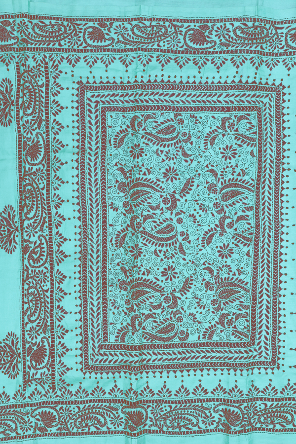 Tussar Silk Saree In Tiffany Blue With Threadwork Buttas