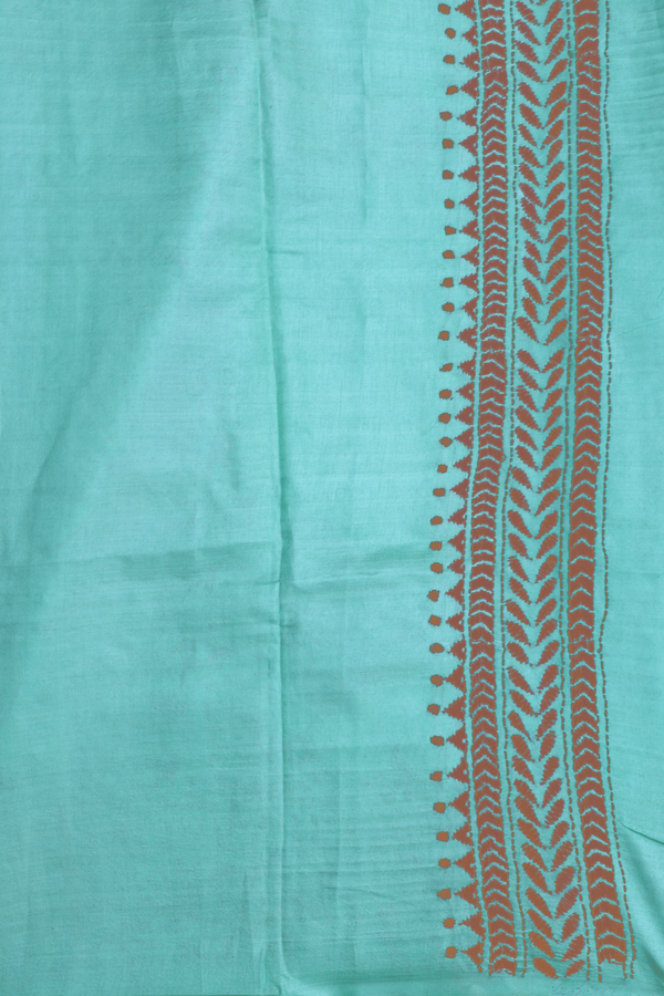 Tussar Silk Saree In Tiffany Blue With Threadwork Buttas