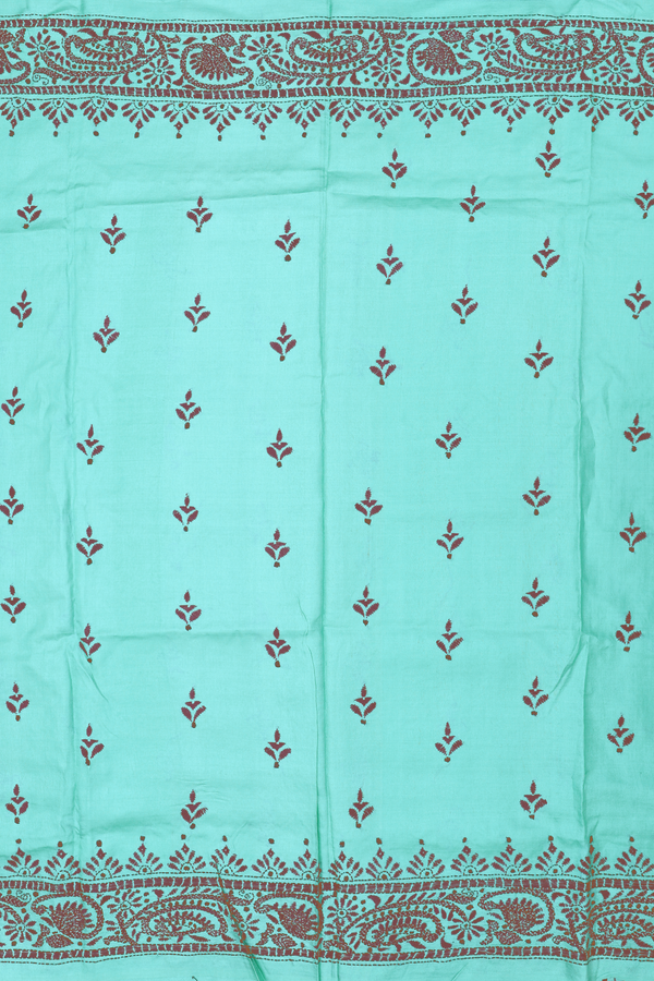 Tussar Silk Saree In Tiffany Blue With Threadwork Buttas