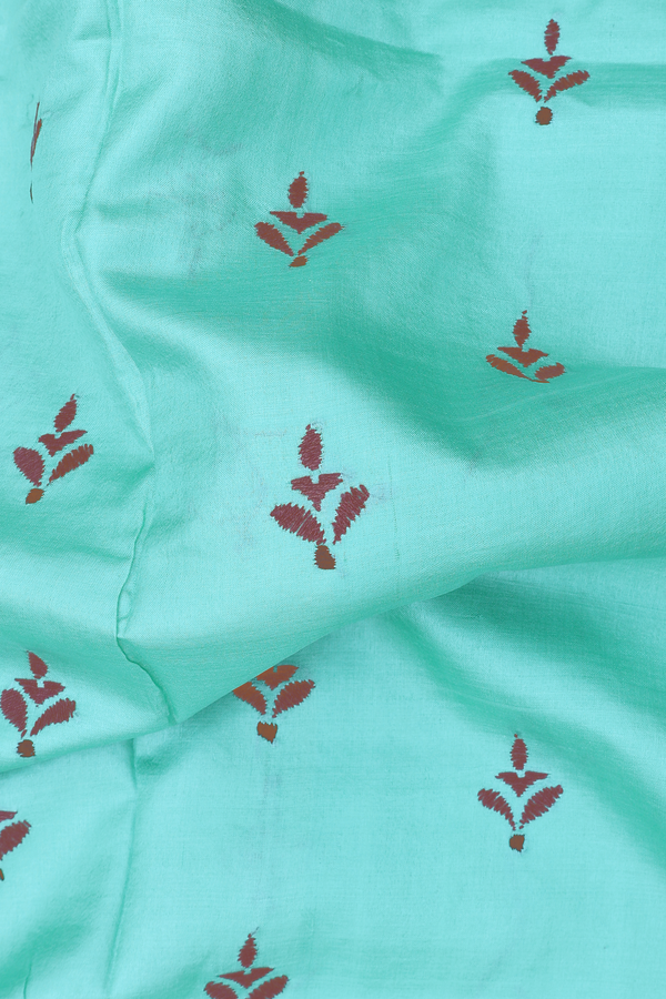 Tussar Silk Saree In Tiffany Blue With Threadwork Buttas