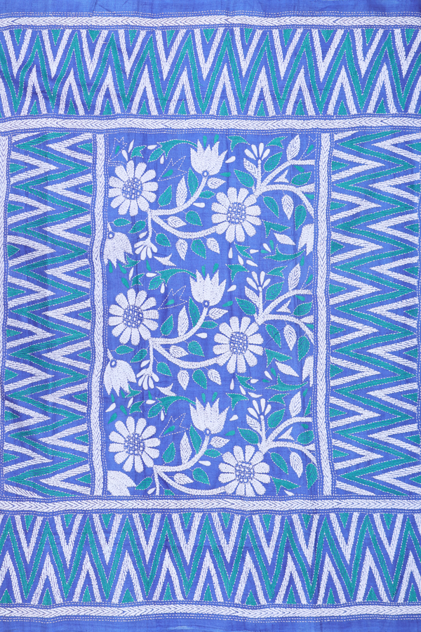 Tussar Silk Saree In Peacock Green With Threadwork Border