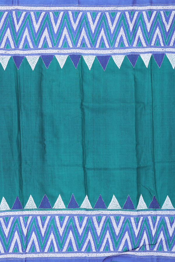 Tussar Silk Saree In Peacock Green With Threadwork Border