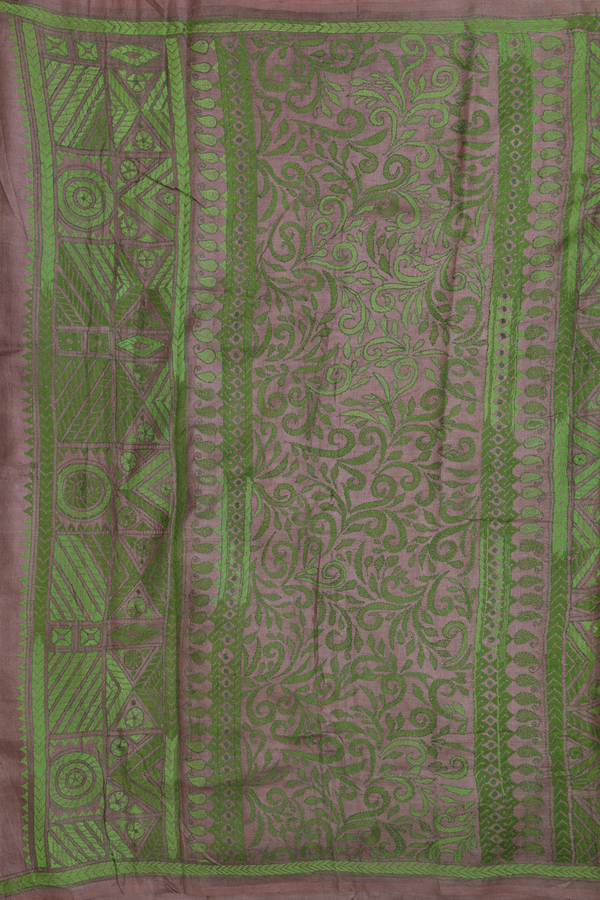 Tussar Silk Saree In Brown With Threadwork Buttas