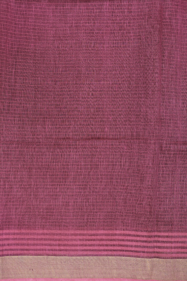 Linen Saree In Berry Brown With Threadwork Buttas