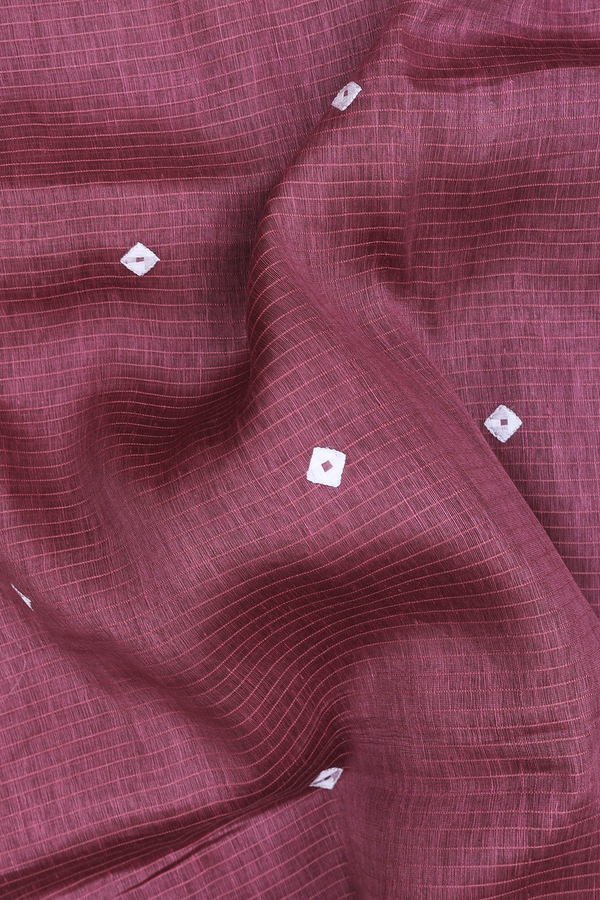 Linen Saree In Berry Brown With Threadwork Buttas