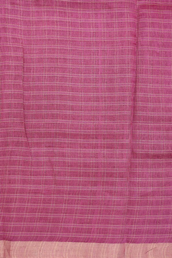 Linen Saree In Mulberry Along Checks With Buttas