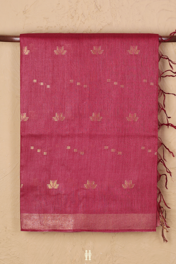 Tussar Silk Saree In Hibiscus Red With Zari Buttas