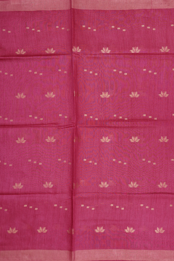 Tussar Silk Saree In Hibiscus Red With Zari Buttas