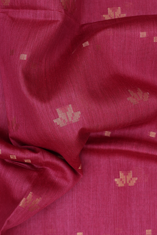 Tussar Silk Saree In Hibiscus Red With Zari Buttas