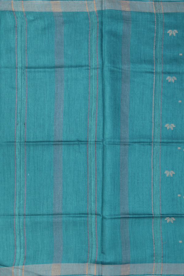 Tussar Silk Saree In Teal Blue With Zari Buttas