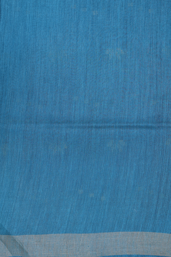 Tussar Silk Saree In Teal Blue With Zari Buttas