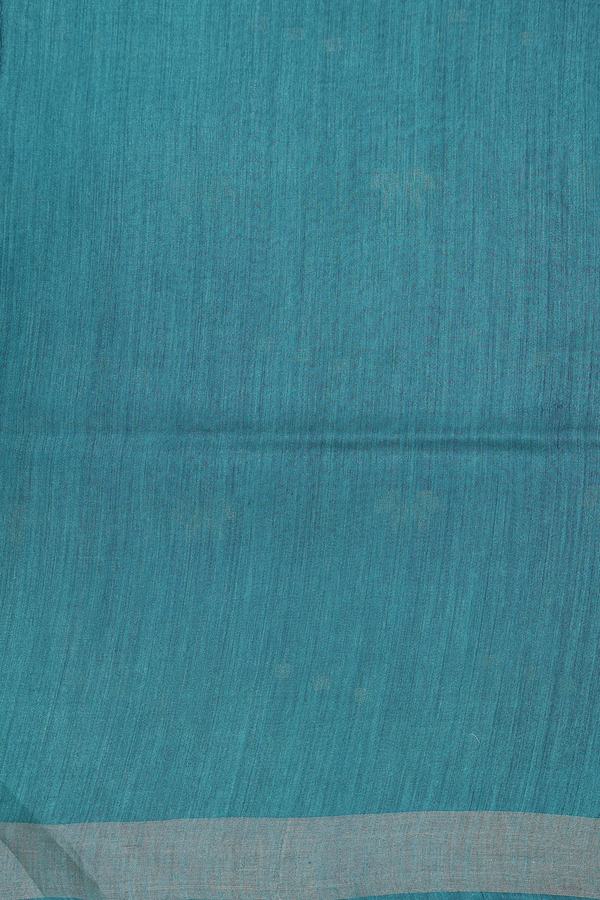 Tussar Silk Saree In Teal Blue With Zari Buttas