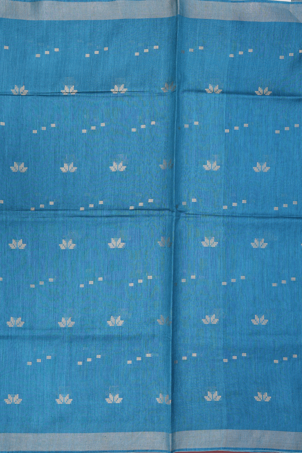 Tussar Silk Saree In Teal Blue With Zari Buttas