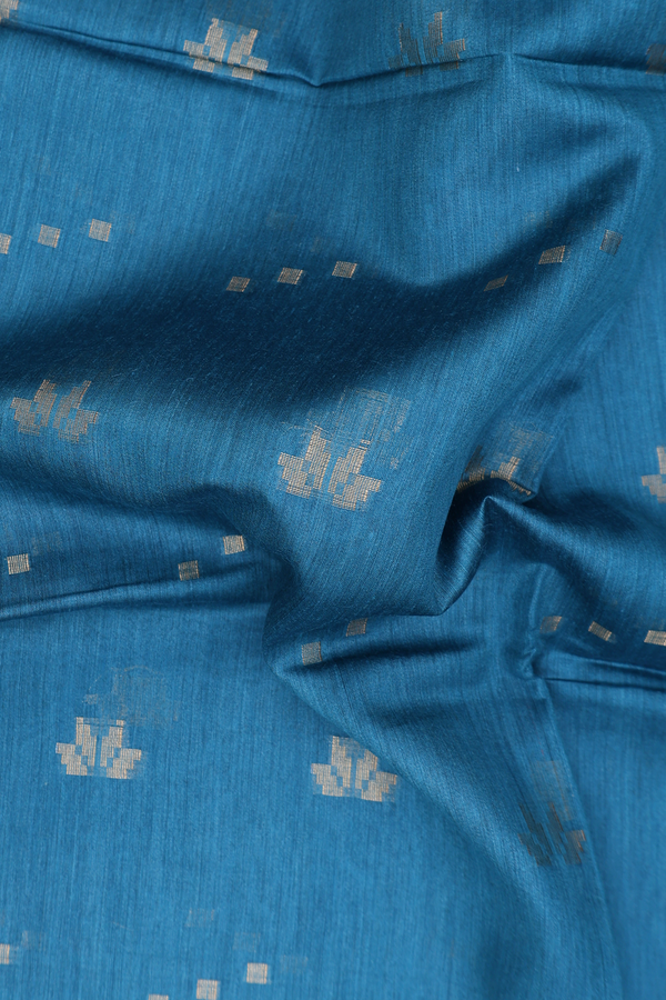 Tussar Silk Saree In Teal Blue With Zari Buttas