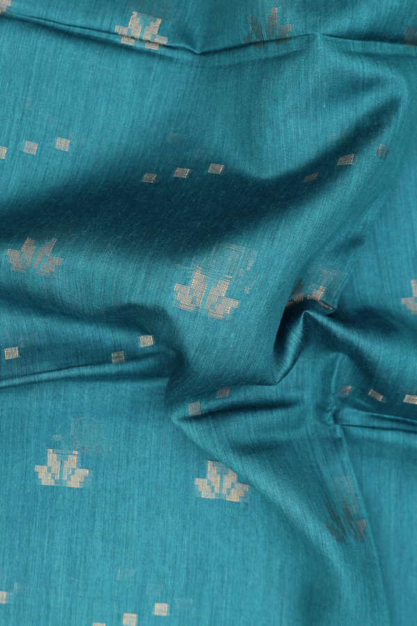 Tussar Silk Saree In Teal Blue With Zari Buttas