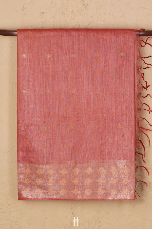 Tussar Silk Saree In Dusty Orange With Zari Buttas