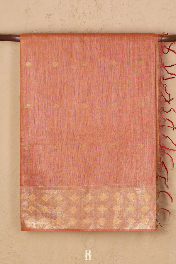 Tussar Silk Saree In Dusty Orange With Zari Buttas