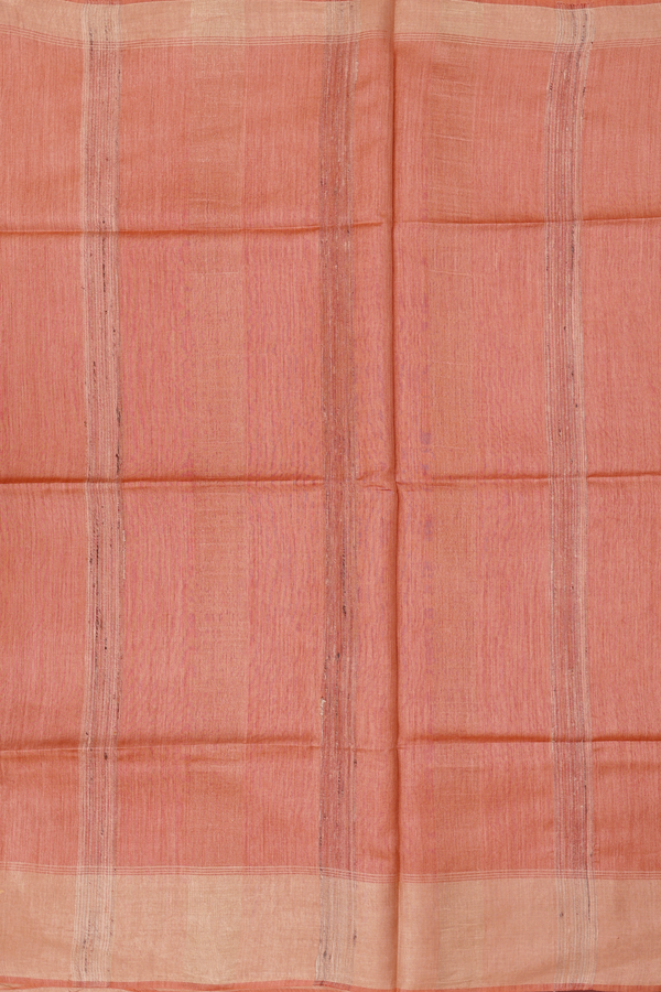 Tussar Silk Saree In Dusty Orange With Zari Buttas