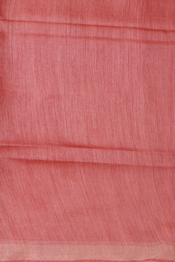 Tussar Silk Saree In Dusty Orange With Zari Buttas
