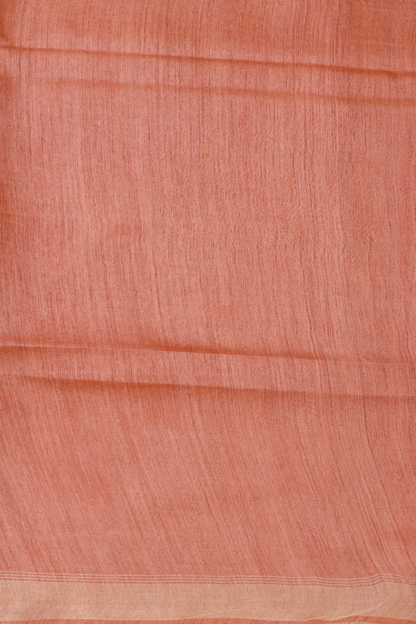 Tussar Silk Saree In Dusty Orange With Zari Buttas