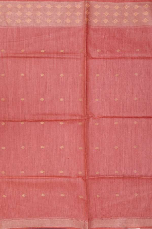Tussar Silk Saree In Dusty Orange With Zari Buttas