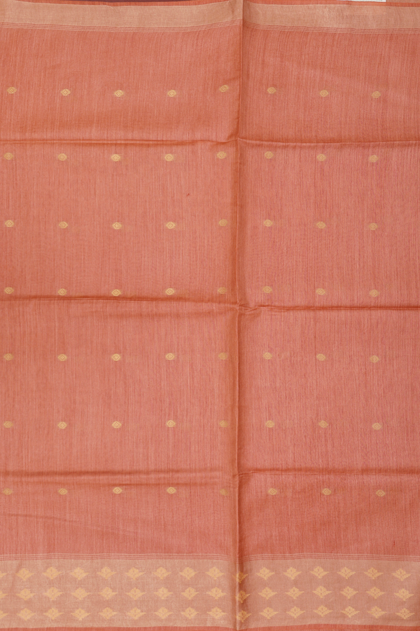 Tussar Silk Saree In Dusty Orange With Zari Buttas