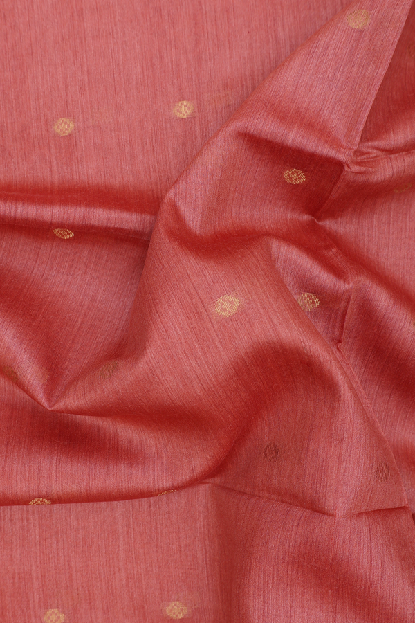 Tussar Silk Saree In Dusty Orange With Zari Buttas