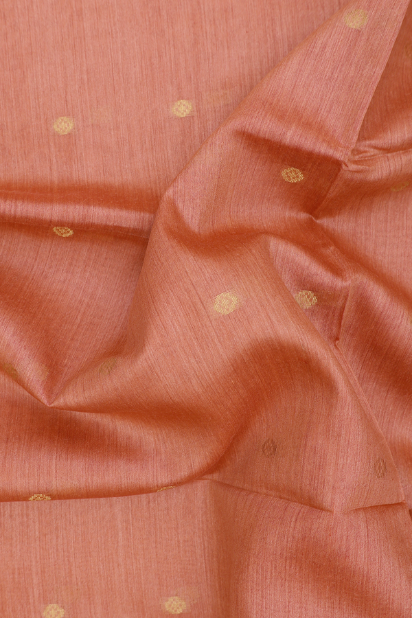 Tussar Silk Saree In Dusty Orange With Zari Buttas