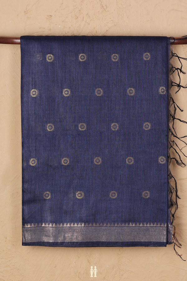 Tussar Silk Saree In Blue With Zari Buttas