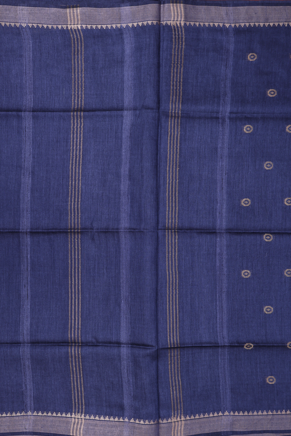 Tussar Silk Saree In Blue With Zari Buttas