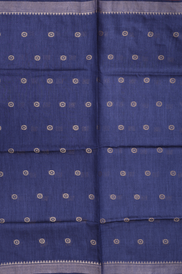 Tussar Silk Saree In Blue With Zari Buttas