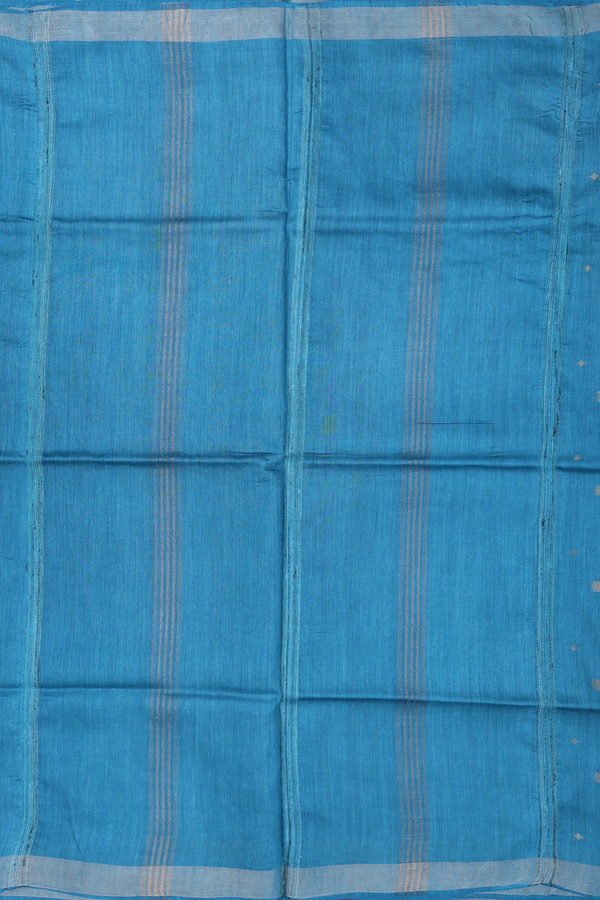 Tussar Silk Saree In Teal Blue With Zari Buttas