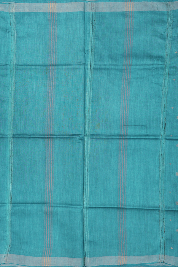 Tussar Silk Saree In Teal Blue With Zari Buttas