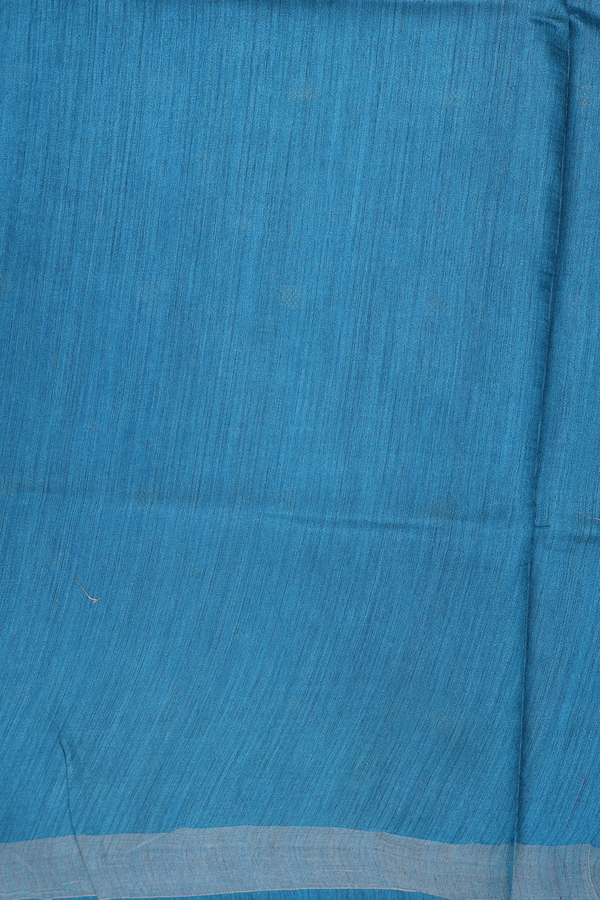 Tussar Silk Saree In Teal Blue With Zari Buttas