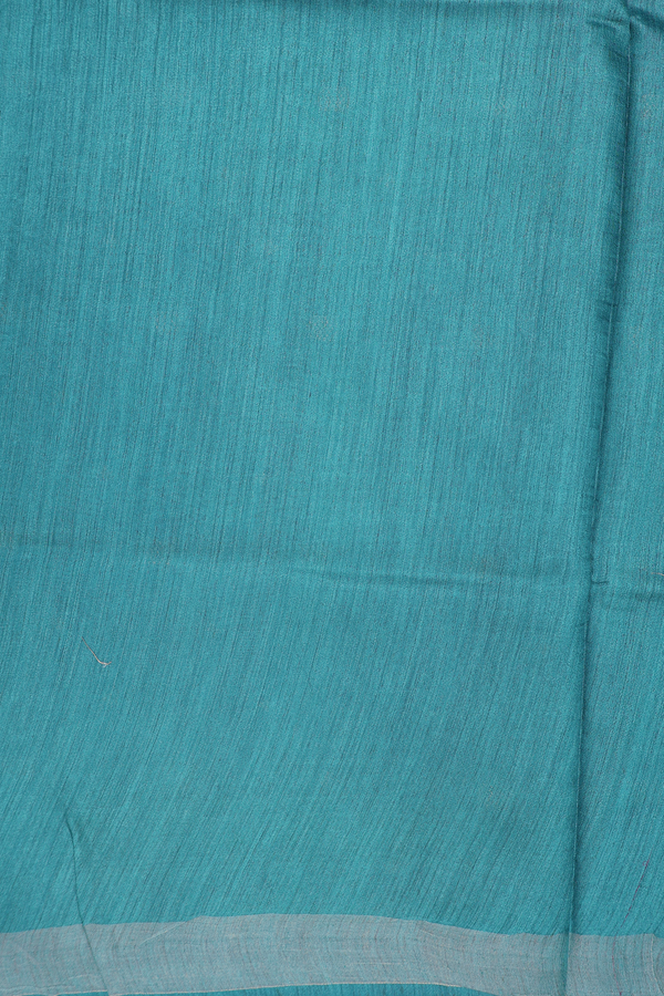 Tussar Silk Saree In Teal Blue With Zari Buttas