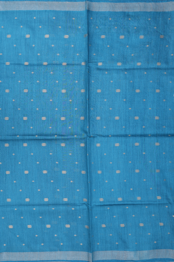Tussar Silk Saree In Teal Blue With Zari Buttas