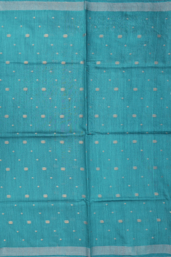 Tussar Silk Saree In Teal Blue With Zari Buttas
