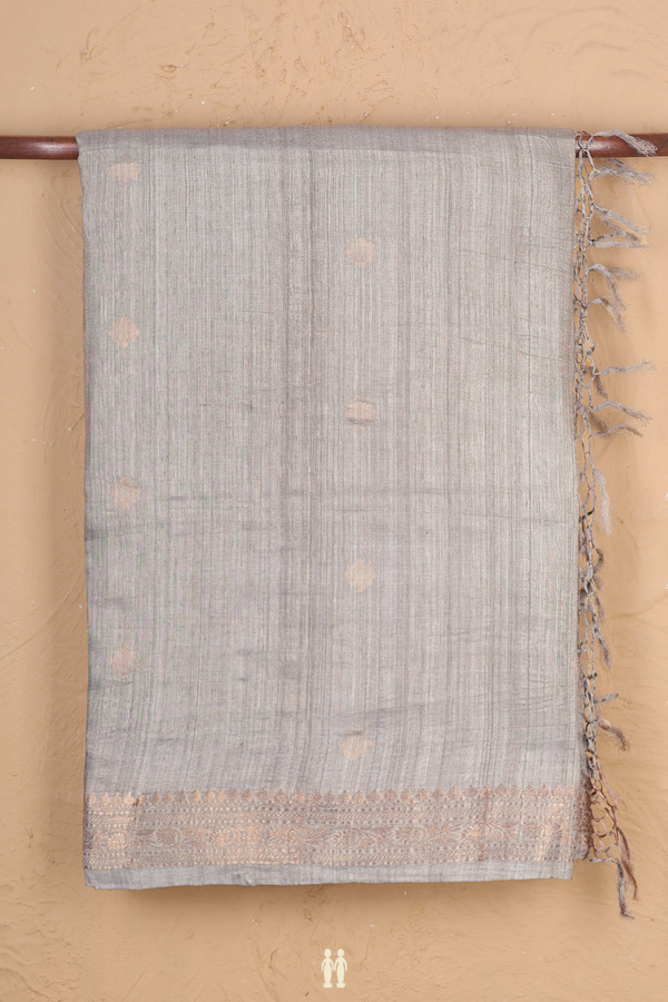 Bailu Silk Saree In Light Grey With Zari Buttas