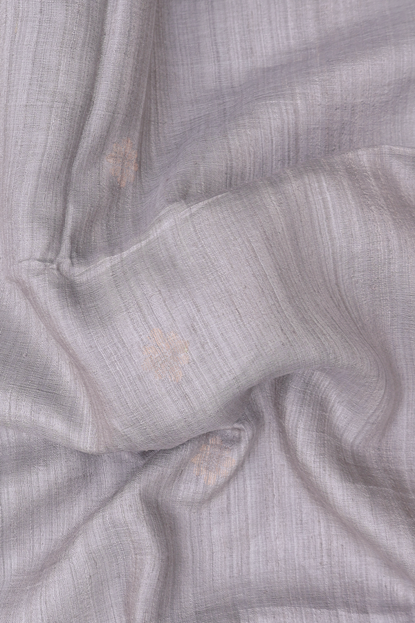 Bailu Silk Saree In Light Grey With Zari Buttas
