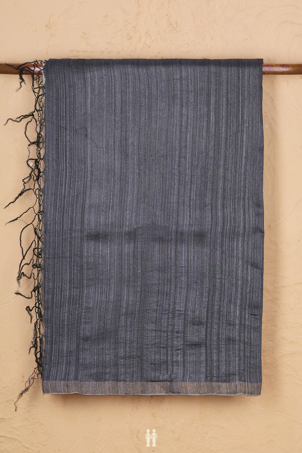Bailu Silk Saree In Charcoal Grey With Zari Border