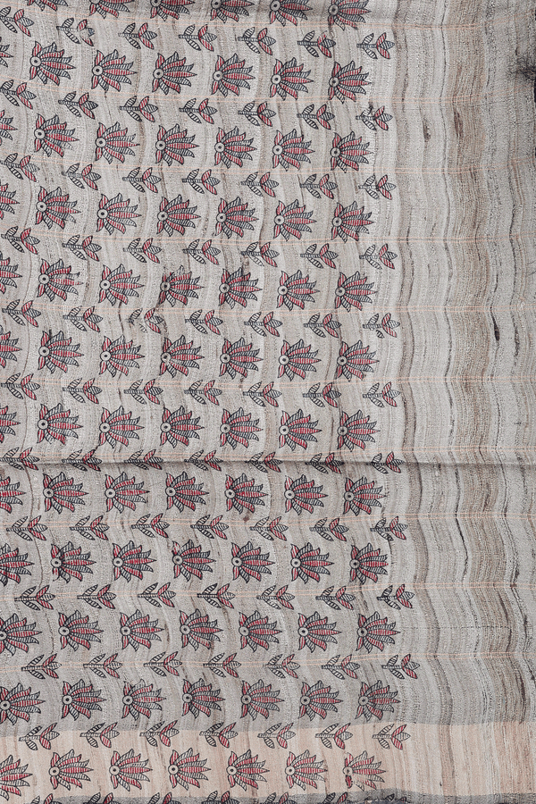 Tussar Silk Saree In Prussian Blue With Checks Design