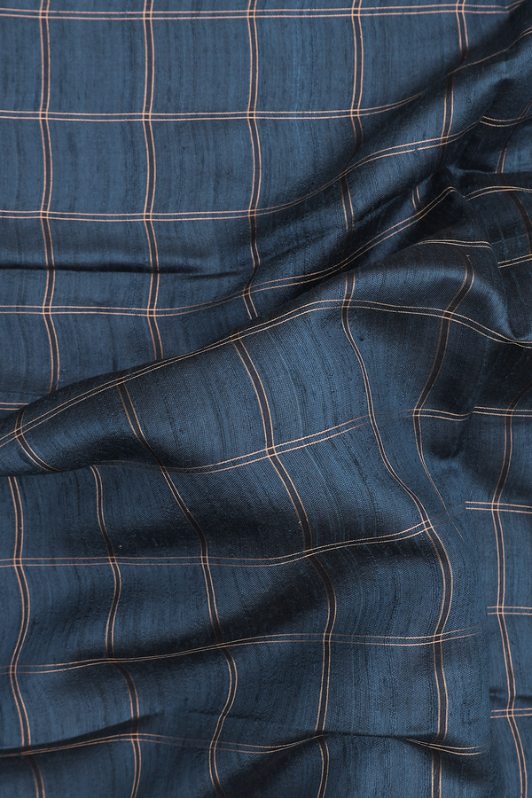 Tussar Silk Saree In Prussian Blue With Checks Design