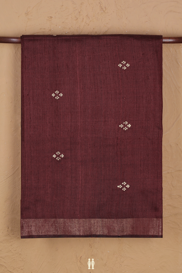 Tussar Silk Saree In Maroon With Threadwork Buttas