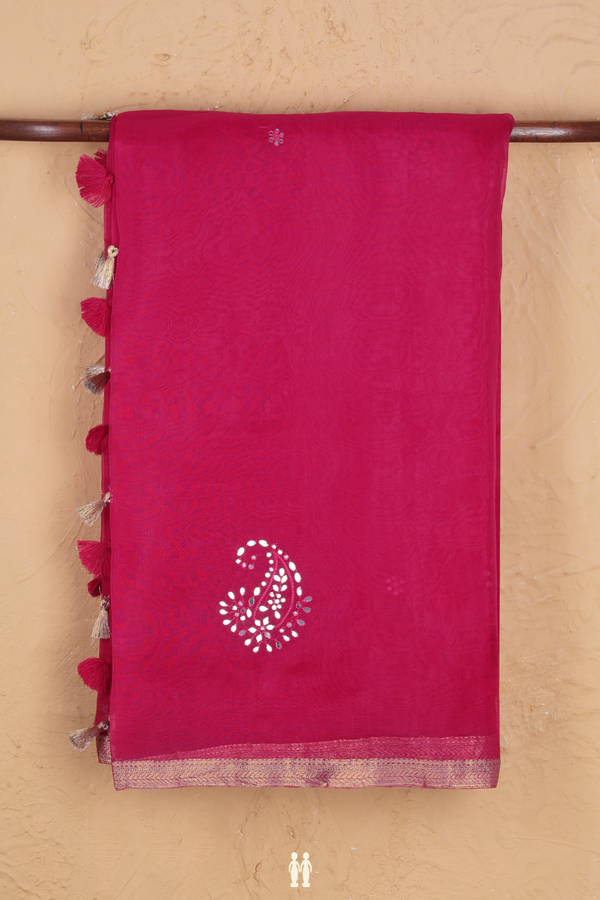 Organza Silk Saree In Dark Pink With Mirror Work Motifs