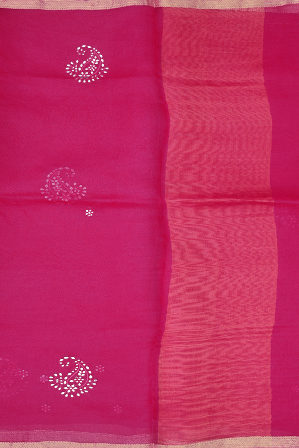 Organza Silk Saree In Dark Pink With Mirror Work Motifs
