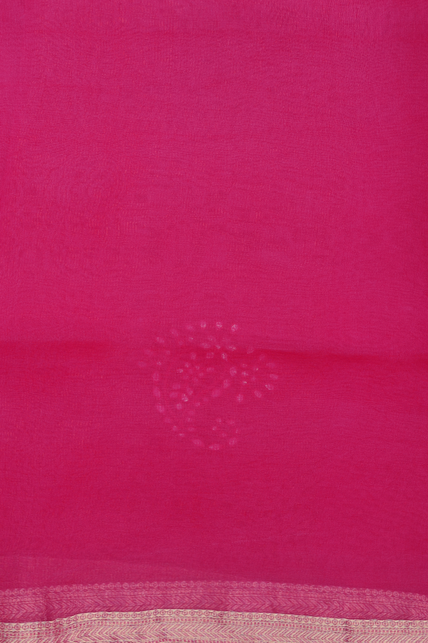 Organza Silk Saree In Dark Pink With Mirror Work Motifs