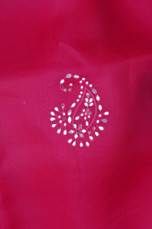 Organza Silk Saree In Dark Pink With Mirror Work Motifs