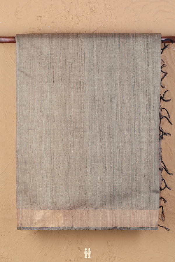 Tussar Silk Saree In Dusty Olive With Zari Border